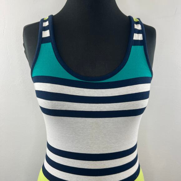 French Connection Striped Tank Top Teal Blue Green Black Yellow Size S Small - Picture 3 of 9